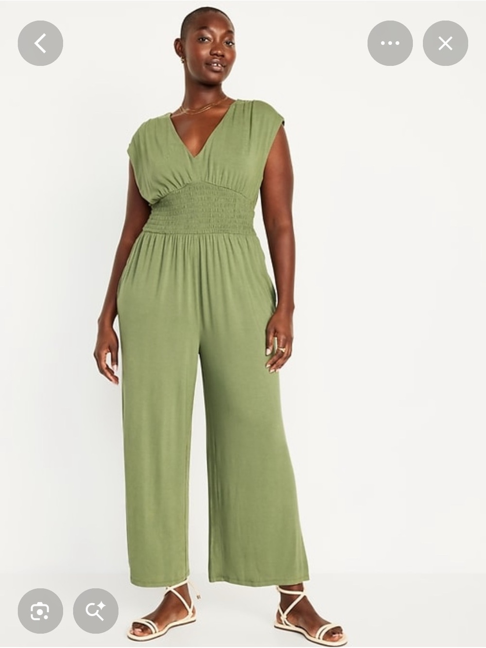 Old Navy Olive Green V-Neck Smocked-Waist Jumpsuit